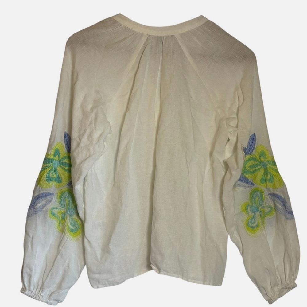 Charlie B Linen Blend Embroidered Peasant Blouse TP/XS Long Sleeve Button Boho - Picture 5 of 6